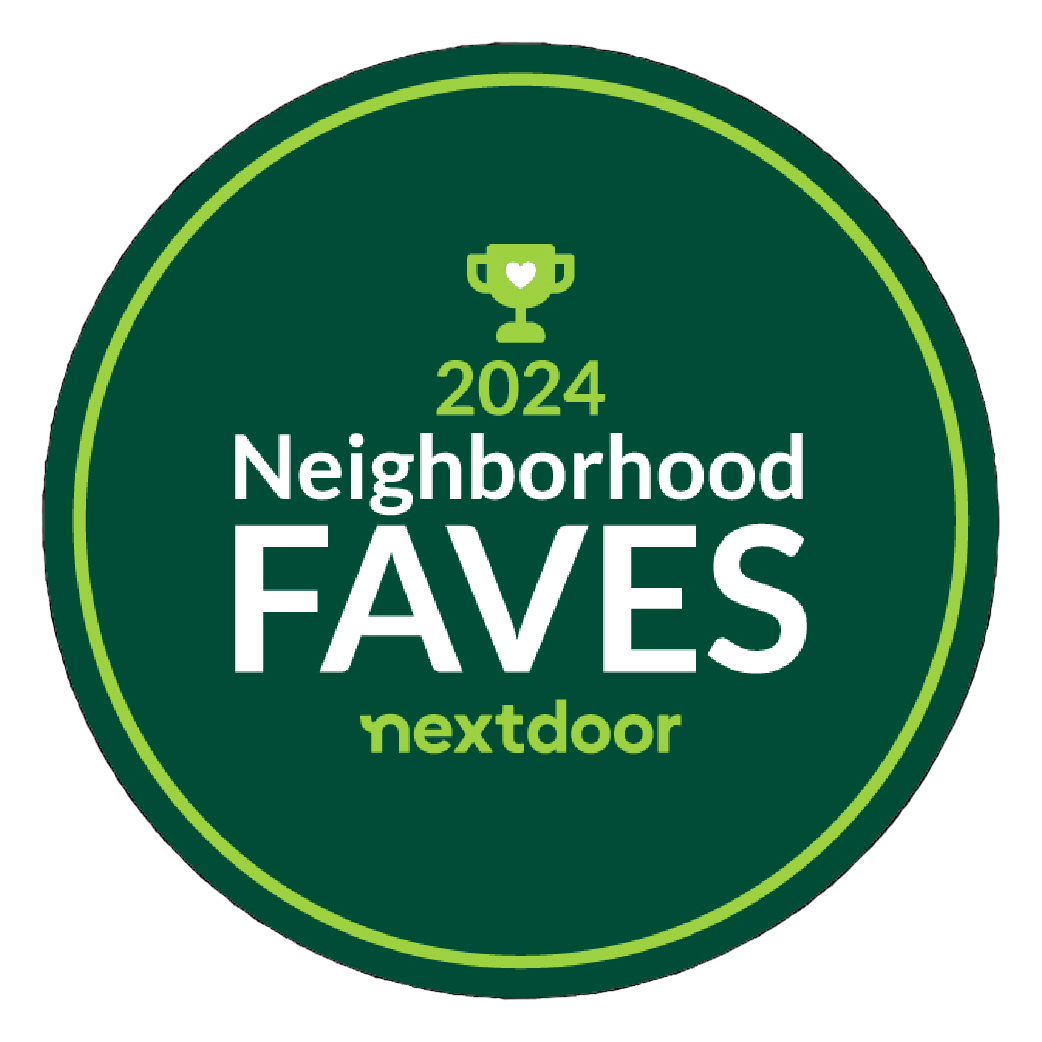 2024 Neighborhood FAVES Nextdoor badge in green with yellow trophy icon and white text 2024 Neighborhood FAVES Nextdoor badge in green with yellow trophy icon and white text