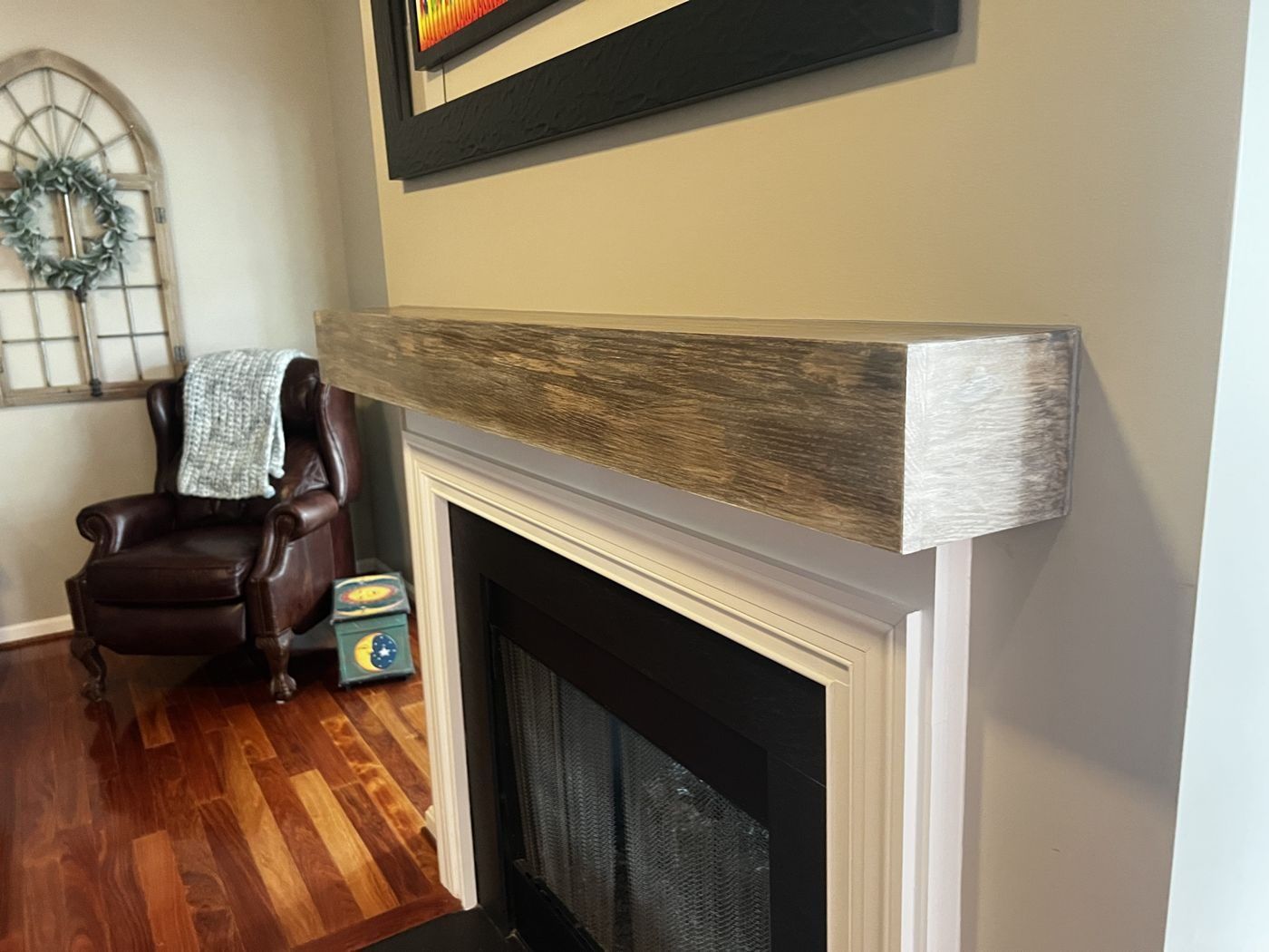 Weathered-finish box beam mantel