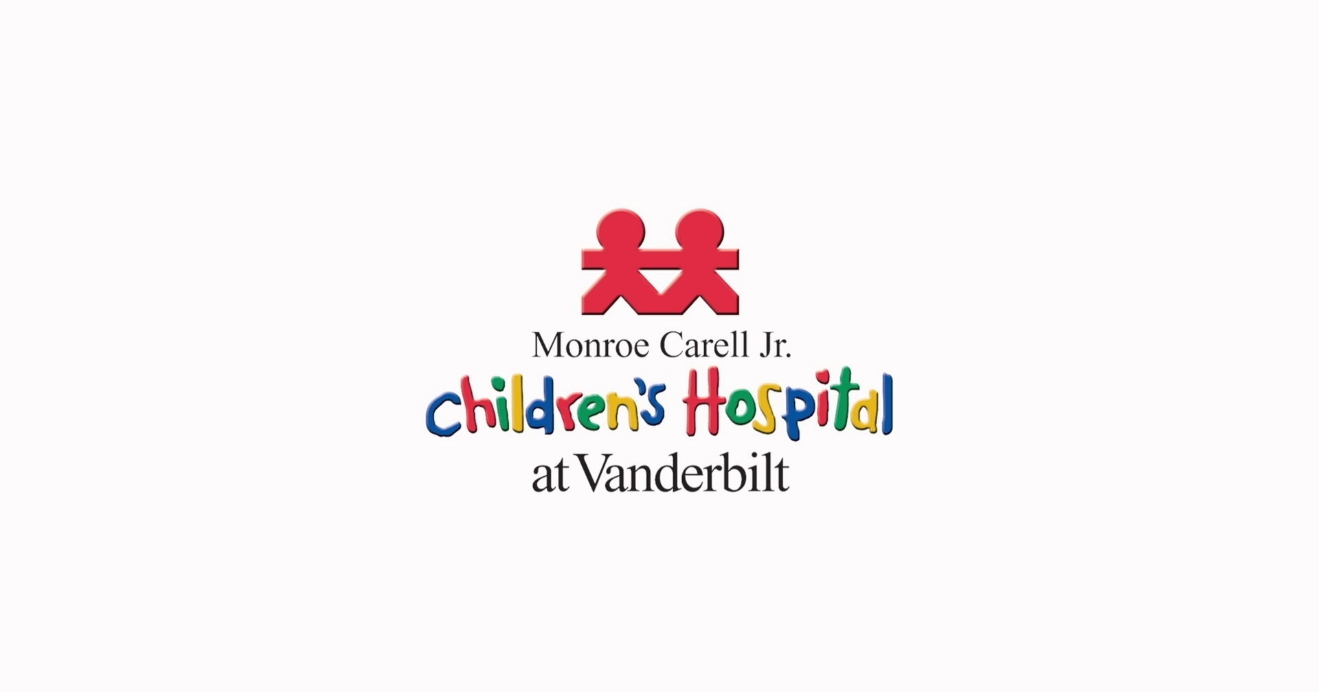 Logo for Monroe Carell Jr. Children's Hospital at Vanderbilt, featuring two red stylized figures above multicolored text.