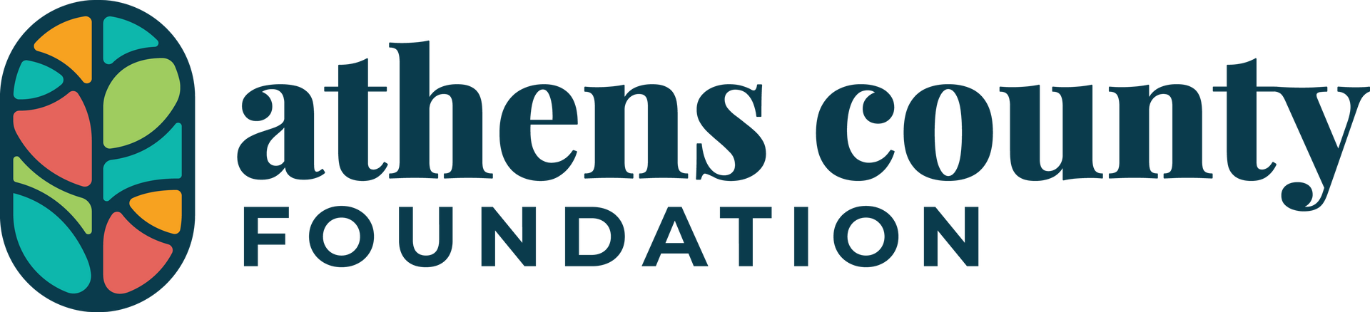 The logo for the athens county foundation is a stained glass design.