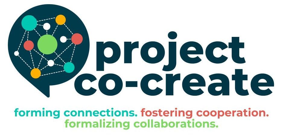A logo for project co-create that says forming connections fostering cooperation formalizing collaborations
