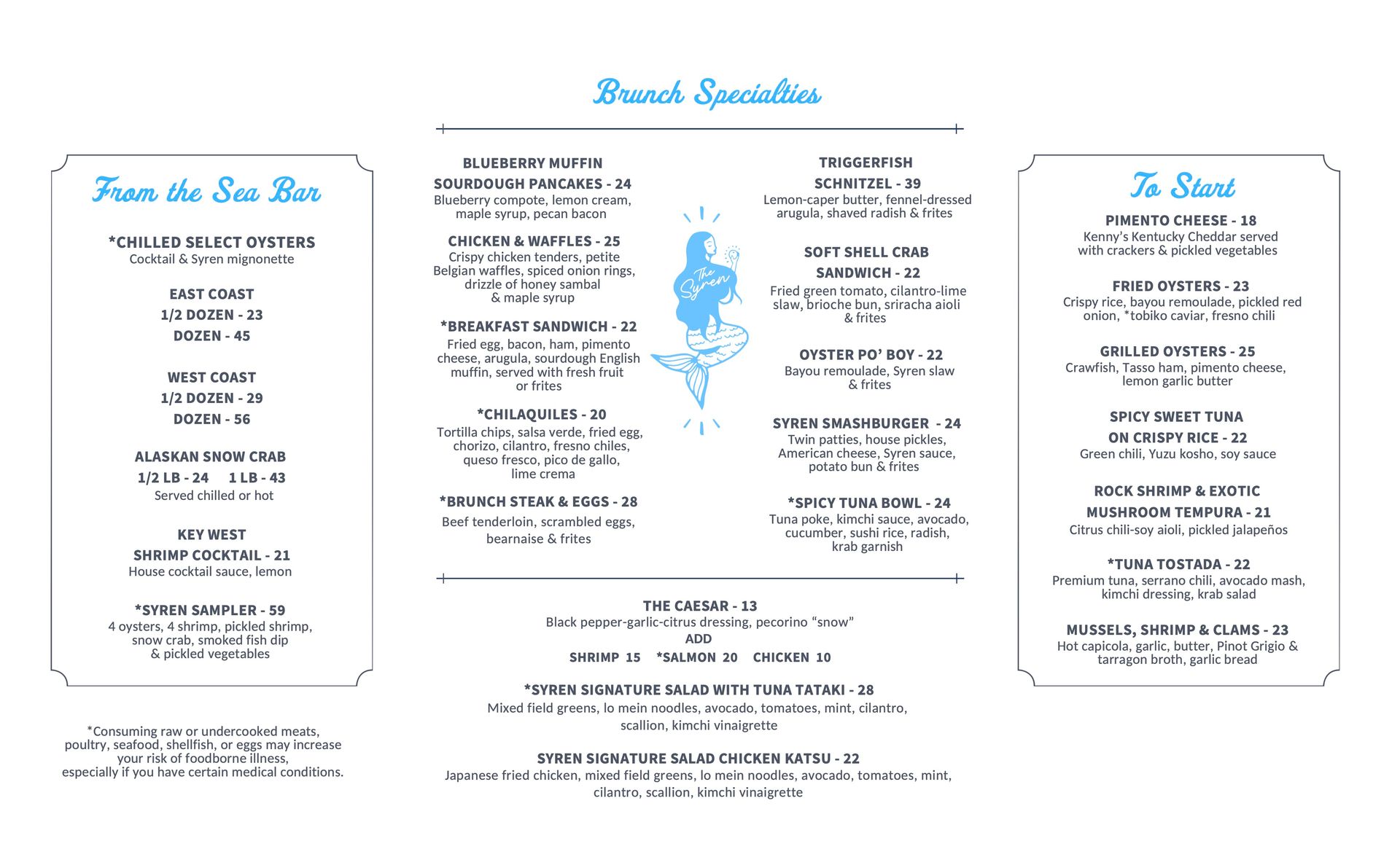 Syren Oyster & Bar Brunch Menu