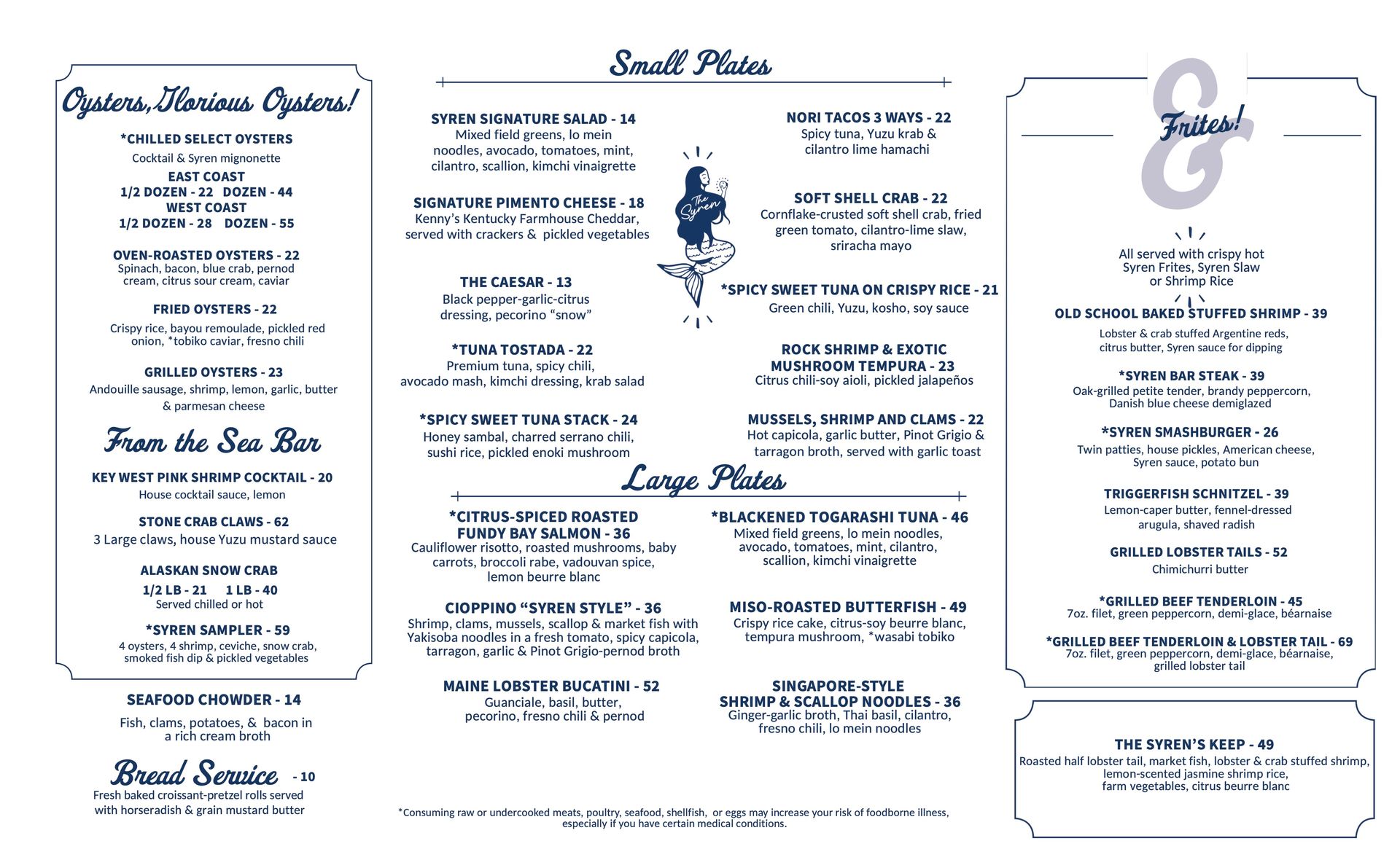 Syren Oyster & Bar Menu