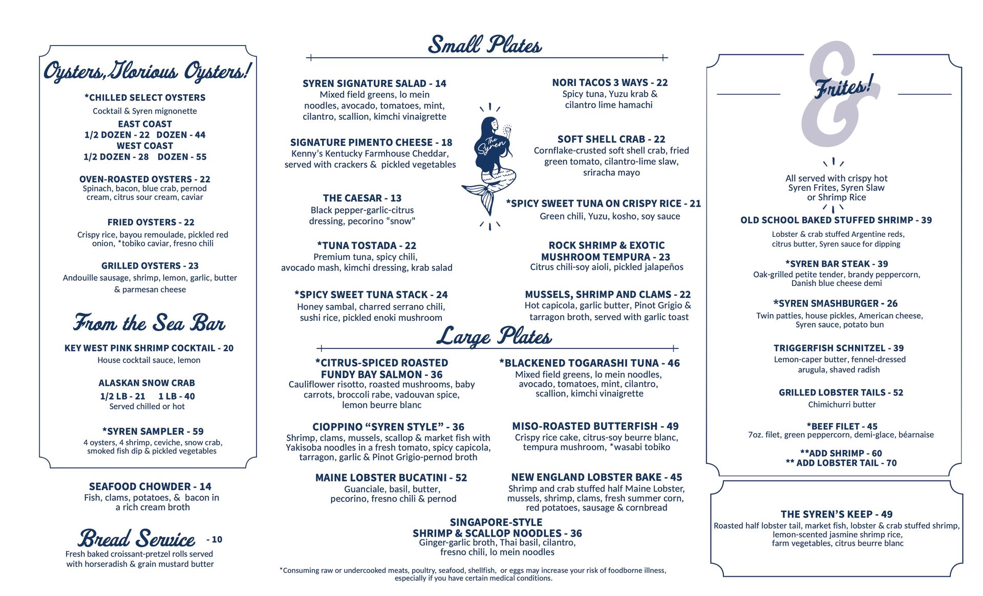 Syren Oyster & Bar Menu