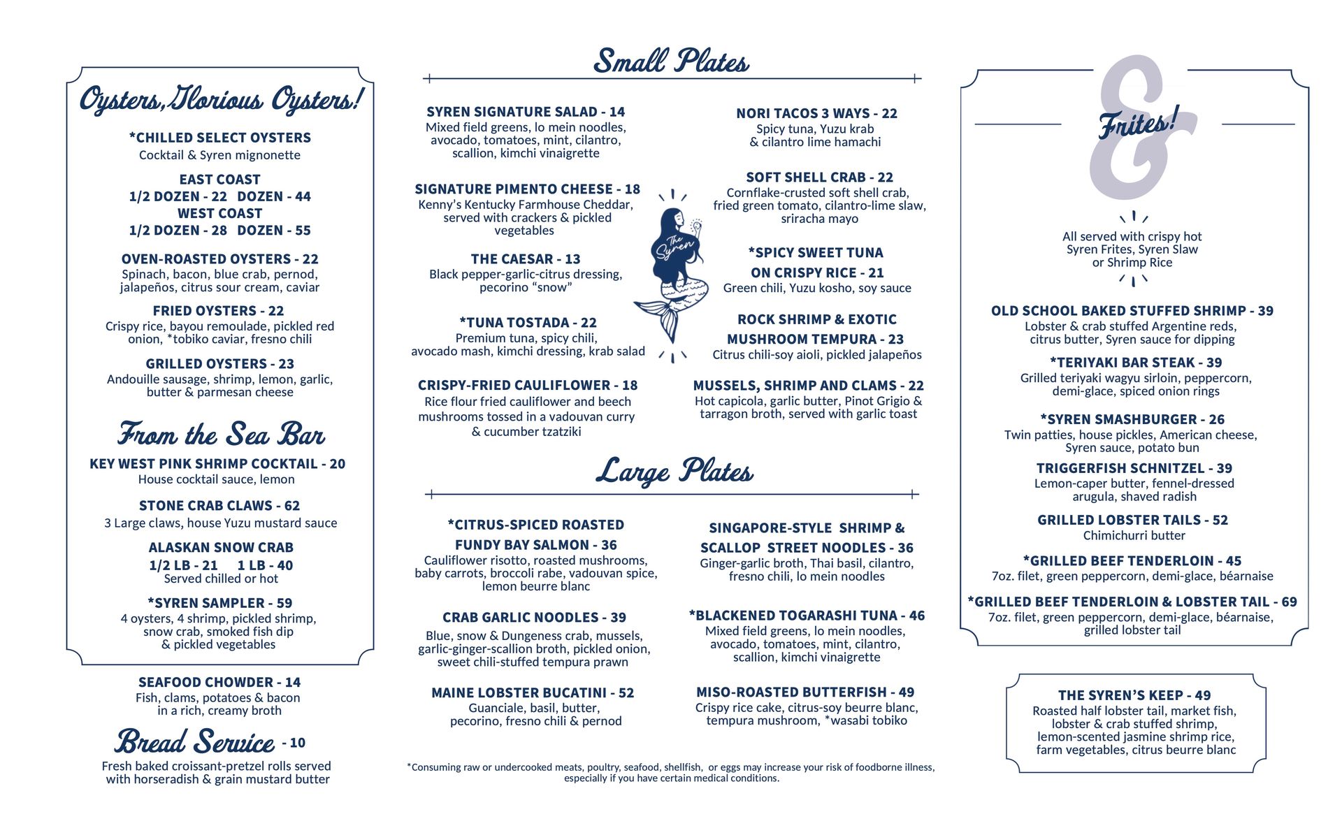 Syren Oyster & Bar Menu