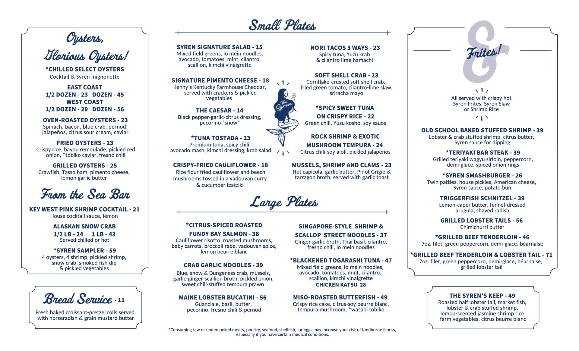 Syren Oyster & Bar Menu
