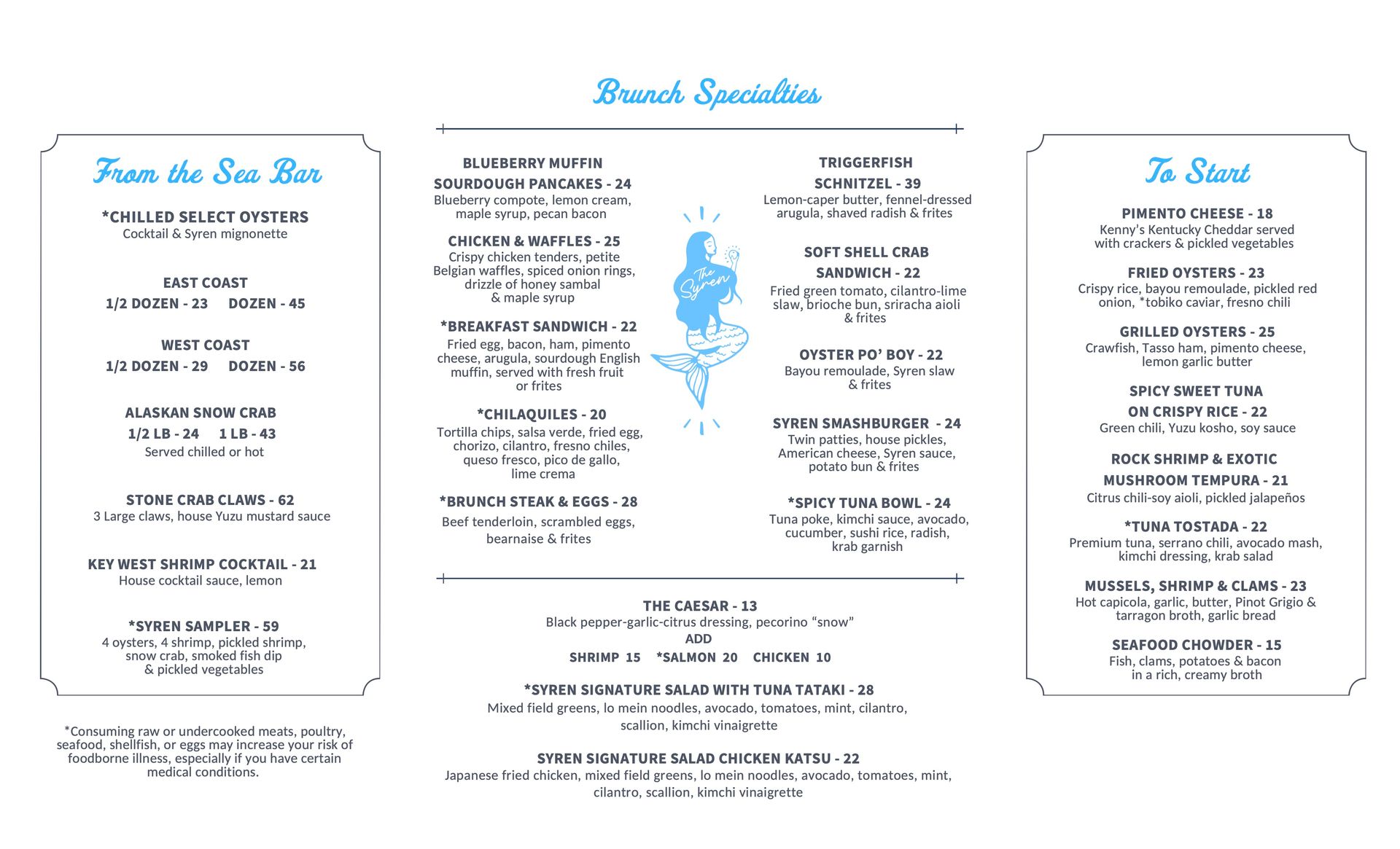 Syren Oyster & Bar Brunch Menu