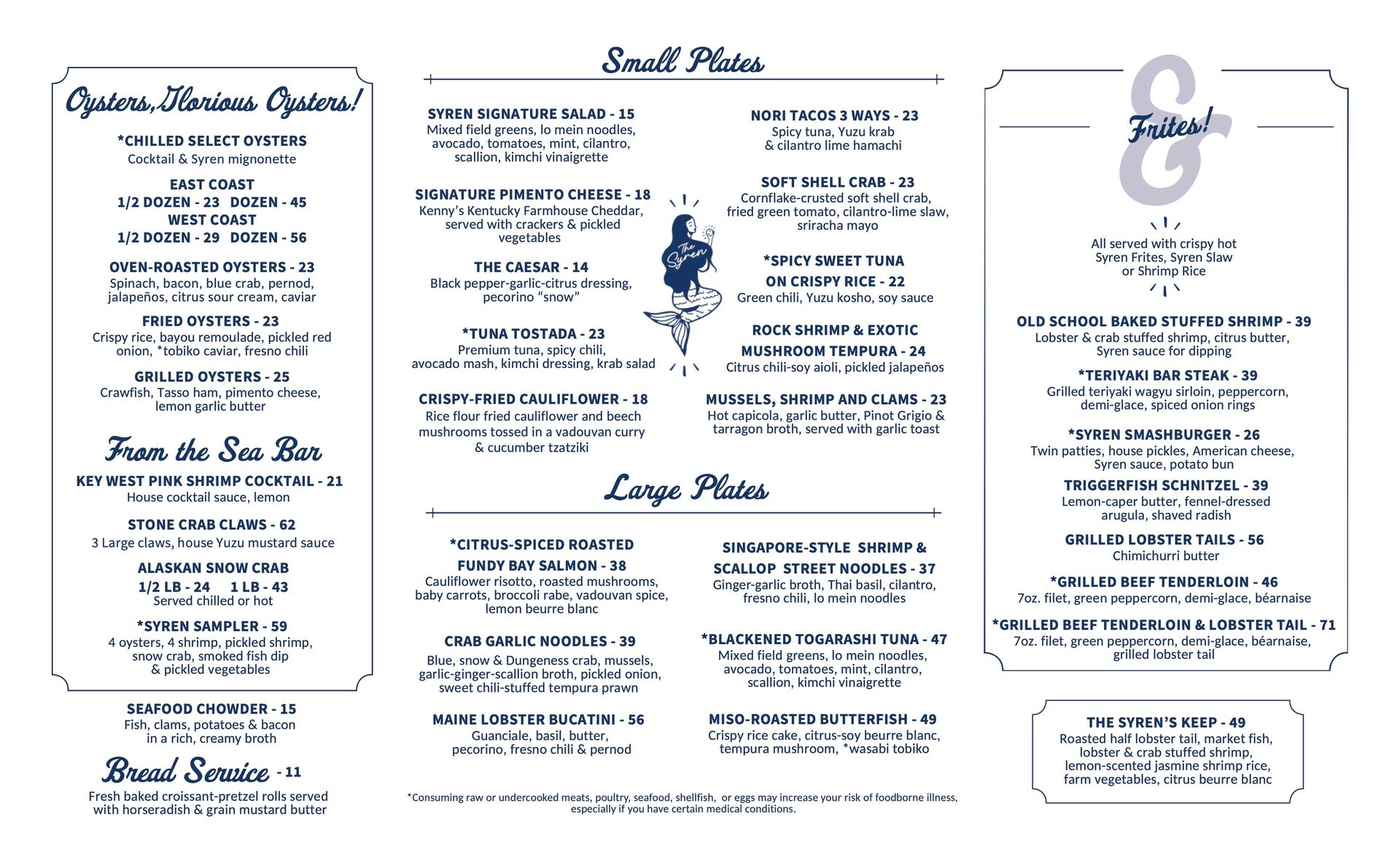 Syren Oyster & Bar Menu
