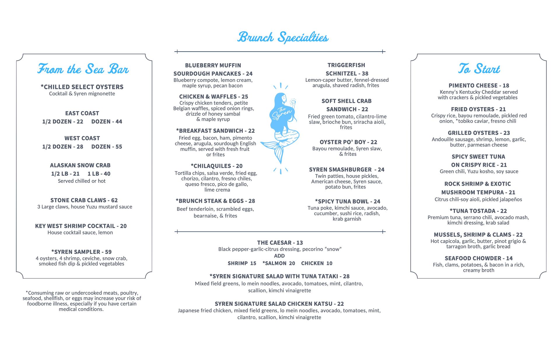 Syren Oyster & Bar Brunch Menu