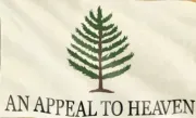 A green cedar tree above the text “AN APPEAL TO HEAVEN” on a light background