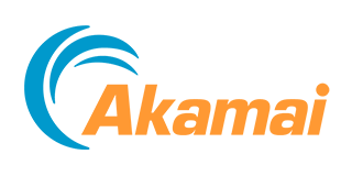 Akamai logo with blue wave graphic and orange text.