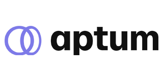Logo of Aptum: two overlapping blue circles to the left of the word