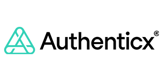 Logo of Authenticx with a teal triangle design and black text.