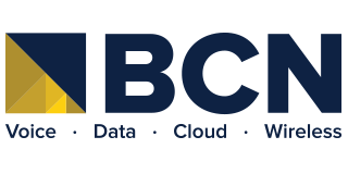 BCN logo with navy blue square and gold triangle, navy text