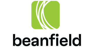 Logo of beanfield, with a green square icon and the word