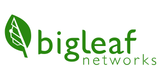 Logo for Bigleaf Networks: green leaf with network design,