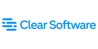 Logo for Clear Software, with a blue emblem and text.
