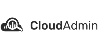 CloudAdmin logo: cloud with magnifying glass, containing a bar graph, to the left of the text