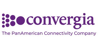Convergencia logo with a cluster of purple dots, and text