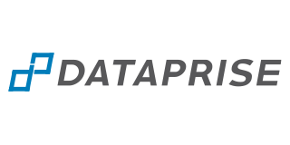 Dataprise logo with a blue abstract graphic and gray text.