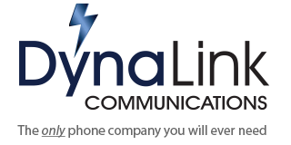 DynaLink Communications logo with lightning bolt graphic. Text: