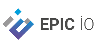 Logo for EPIC io, featuring a stylized