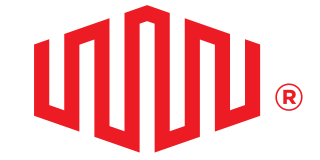 Red geometric logo, with a stylized