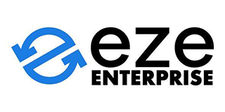 Logo of Eze Enterprise: Blue circular arrows with
