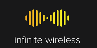 Logo for Infinite Wireless: yellow sound wave symbol on black background with