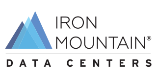 Iron Mountain Data Centers logo with blue mountain graphic and text.