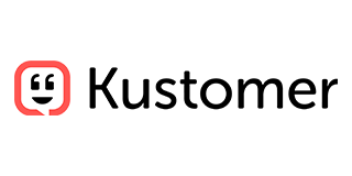 Logo of Kustomer, featuring a red speech bubble with a smiley face and the word