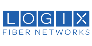 Logo of Logix Fiber Networks: blue squares with white text,