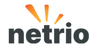 Netrio logo with orange burst design above the word