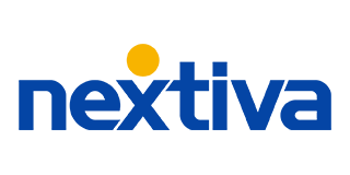 Nextiva logo in blue with an orange circle above the