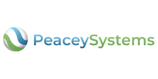 PeaceySystems logo: globe with blue and green swirls; text