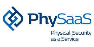Logo for PhySaaS, blue geometric design next to