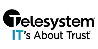 Telesystem logo with a black circle and the word