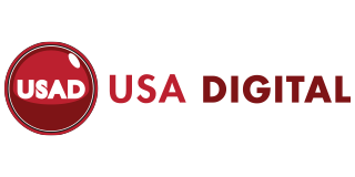 Logo for USA Digital, red circle with