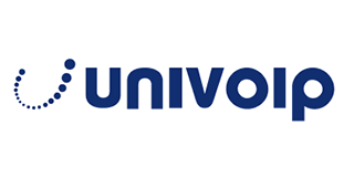 Univoip logo with a blue stylized dot design and text