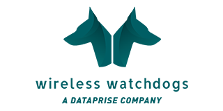 Two teal dog head silhouettes facing each other, with