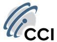 Logo for CCI, a sphere with curved lines and a dot, next to the letters
