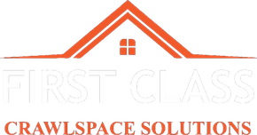 First Class Crawlspace Solutions logo with orange roof icon and gray and orange text