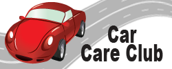 Red car on a road with the words