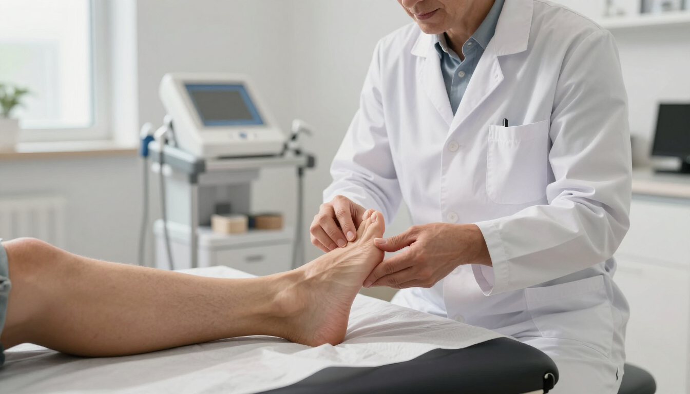 Podiatrist examining foot for custom orthotics