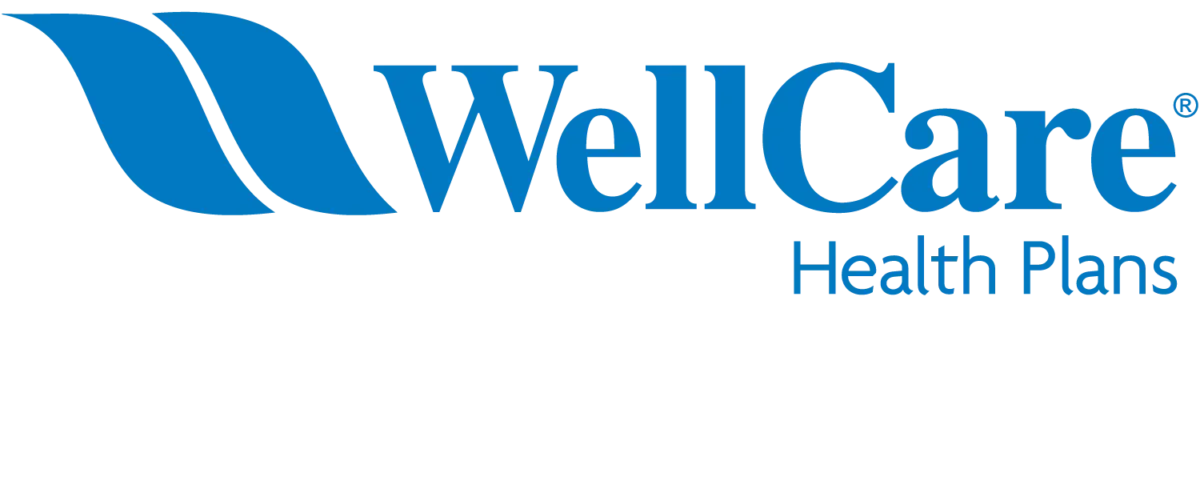 The wellcare health plans logo is blue and white on a white background.