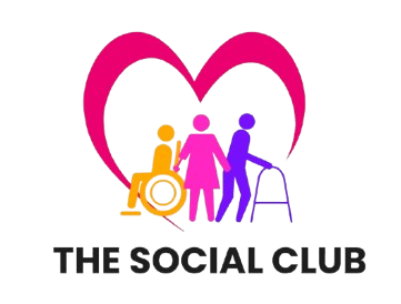 Logo with pink heart outline and three colorful people icons above the text “THE SOCIAL CLUB”