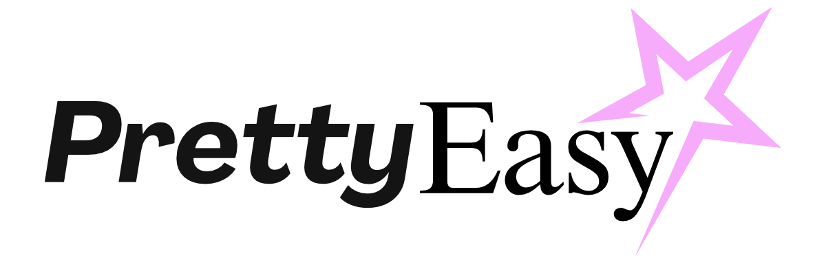 PrettyEasy logo in black and pink with a star outline