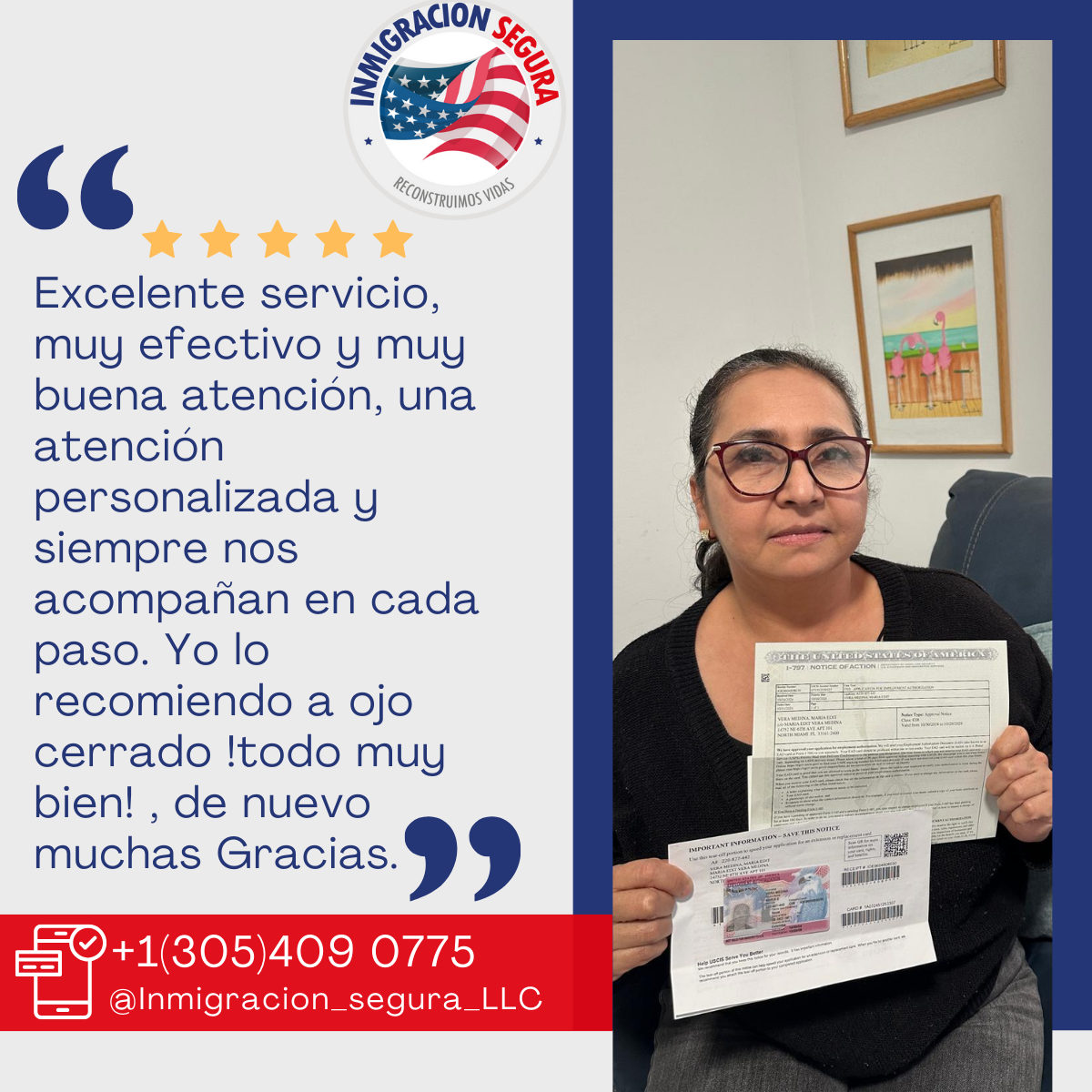 Positive review Inmigracion Segura 5-star rating 