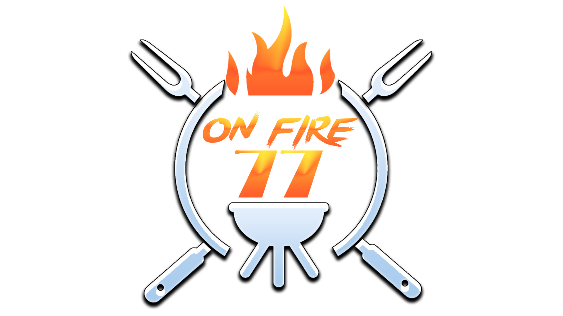 ON FIRE 77 logo with a flaming grill and crossed utensils on a white background