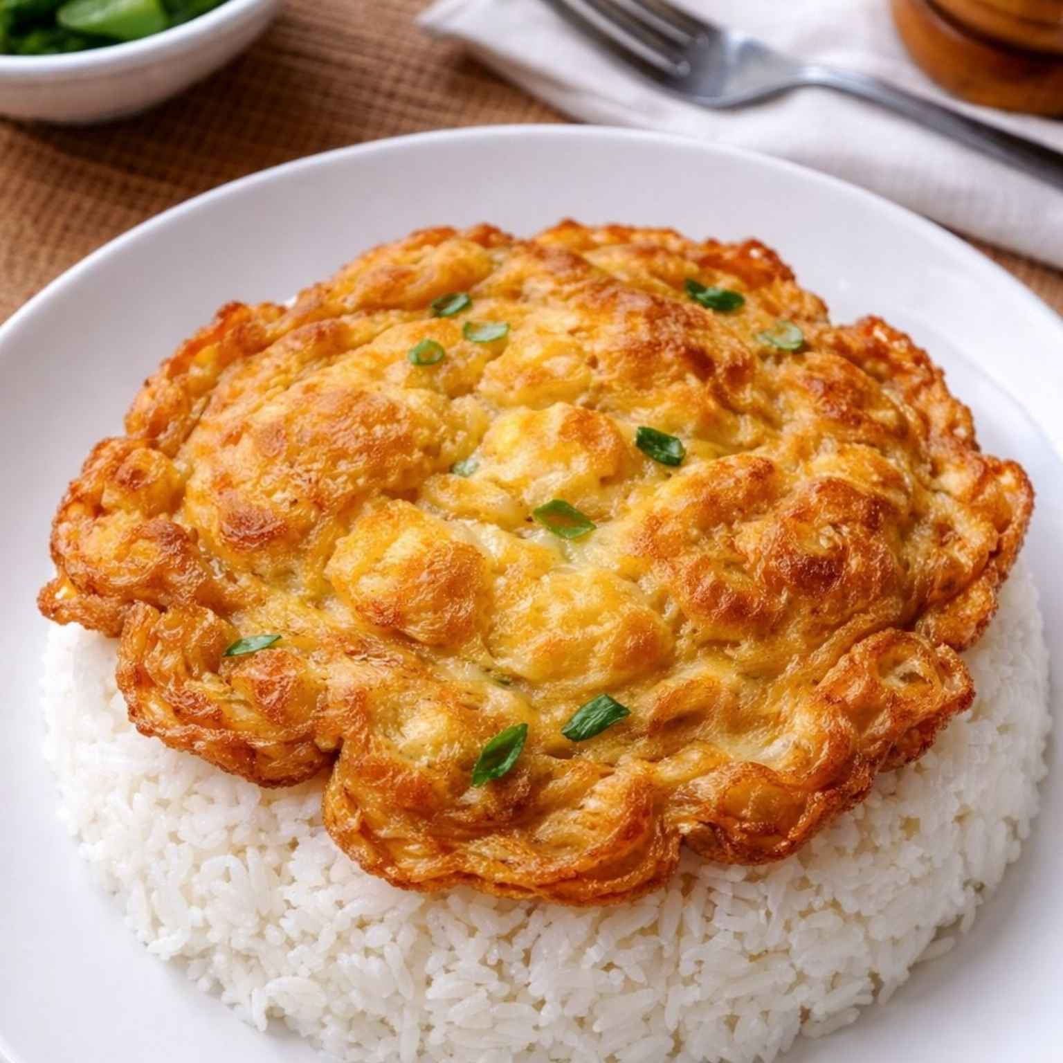 Khai Jiao crispy Thai omelette served over rice